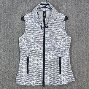 NVO NIVO Sport Golf Vest Womens S White Black Full Zip Up Pockets Hidden Hood